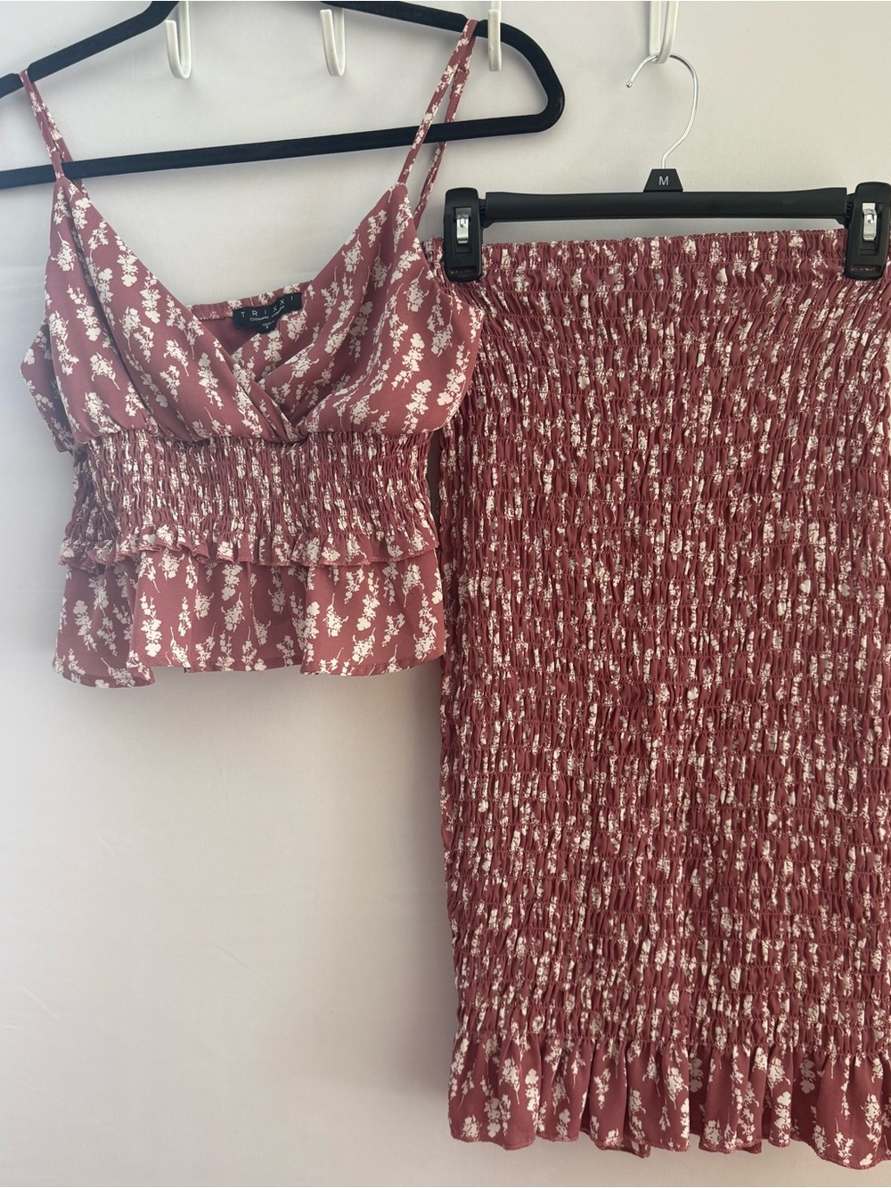 Trixxi Dusty Rose Floral Smocked Midi Skirt